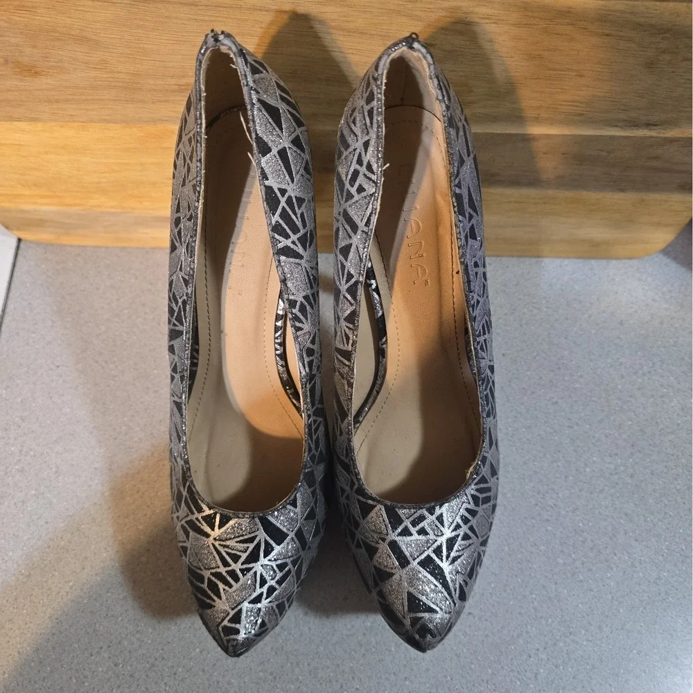 Women's Liliana Black & Silver Metallic Platform Stiletto Heel Size 10 Club Rave
